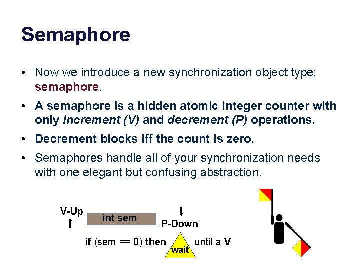 Semaphore • Now we introduce a new synchronization object type: semaphore. • A semaphore