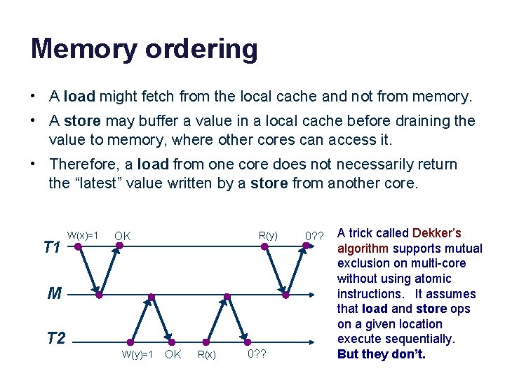 Memory ordering • A load might fetch from the local cache and not from Memory ordering • A load might fetch from the local cache and not from