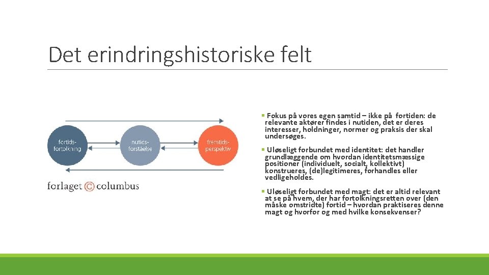 Det erindringshistoriske felt § Fokus på vores egen samtid – ikke på fortiden: de