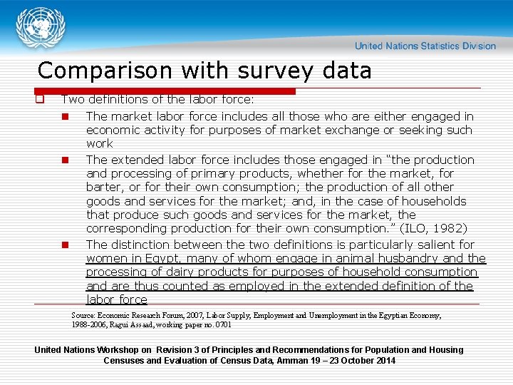 Comparison with survey data q Two definitions of the labor force: n The market