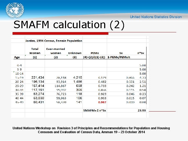 SMAFM calculation (2) United Nations Workshop on Revision 3 of Principles and Recommendations for