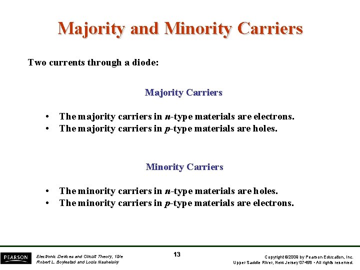 Majority and Minority Carriers Two currents through a diode: Majority Carriers • The majority