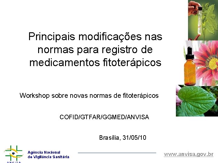 Principais modificações nas normas para registro de medicamentos fitoterápicos Workshop sobre novas normas de