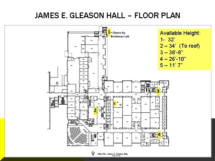 JAMES E. GLEASON HALL – FLOOR PLAN Available Height: 1 - 32’ 2 –