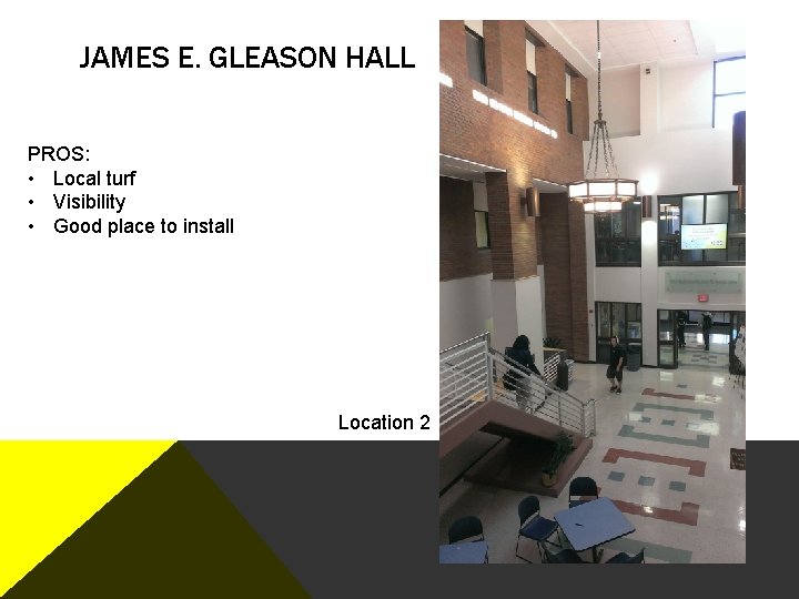 JAMES E. GLEASON HALL PROS: • Local turf • Visibility • Good place to