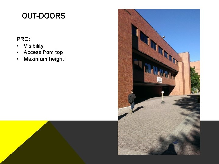 OUT-DOORS PRO: • Visibility • Access from top • Maximum height 