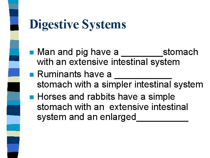 Digestive Systems n n n Man and pig have a ____stomach with an extensive