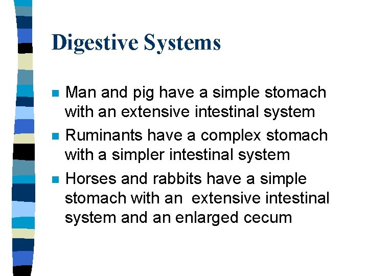 Digestive Systems n n n Man and pig have a simple stomach with an