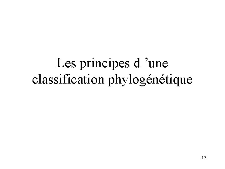 Les principes d ’une classification phylogénétique 12 