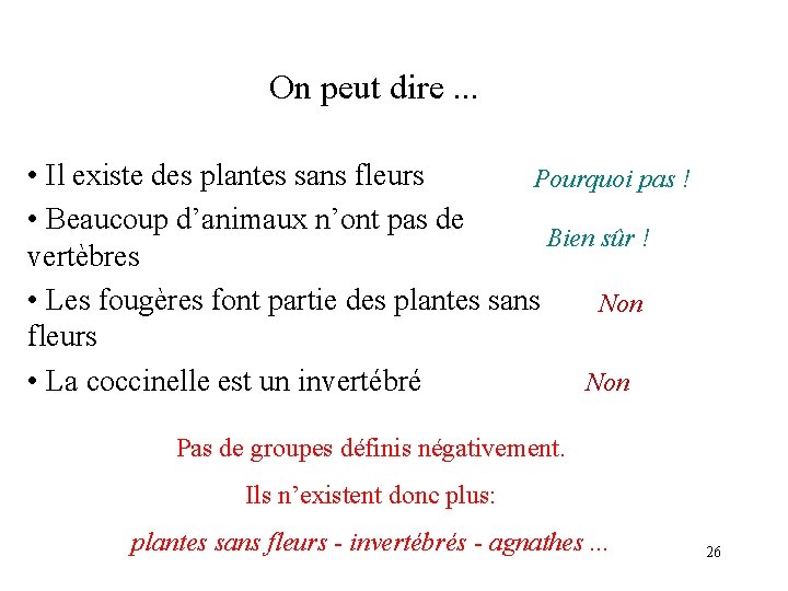 On peut dire. . . • Il existe des plantes sans fleurs Pourquoi pas