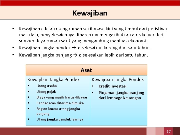 Kewajiban • Kewajiban adalah utang rumah sakit masa kini yang timbul dari peristiwa masa