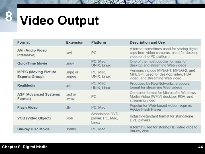 8 Video Output Chapter 8: Digital Media 44 8 Video Output Chapter 8: Digital Media 44