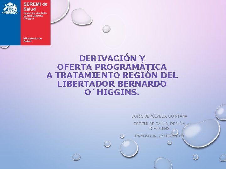 DERIVACIÓN Y OFERTA PROGRAMÁTICA A TRATAMIENTO REGIÓN DEL LIBERTADOR BERNARDO O´HIGGINS. DORIS SEPÙLVEDA QUINTANA