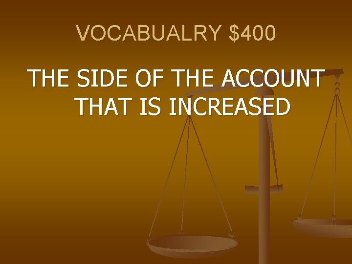 VOCABUALRY $400 THE SIDE OF THE ACCOUNT THAT IS INCREASED 