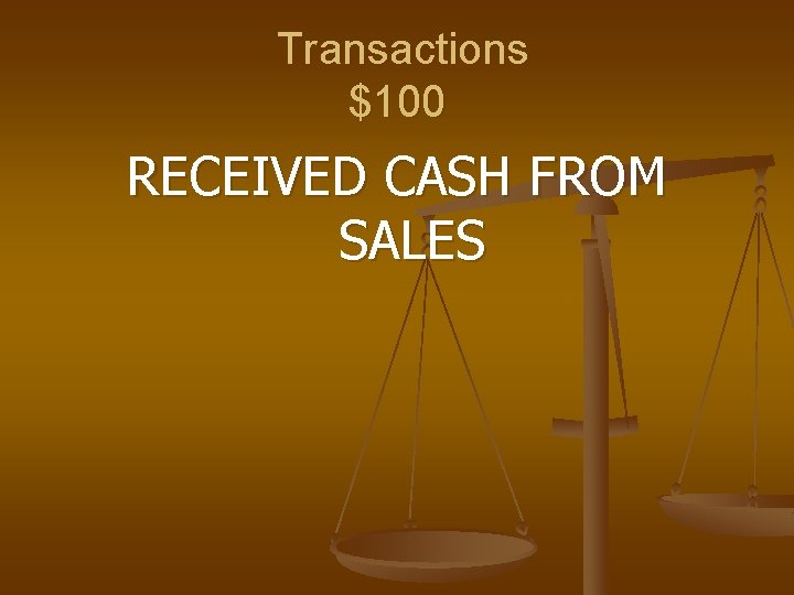 Transactions $100 RECEIVED CASH FROM SALES 