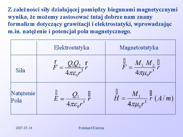 Z zależności siły działającej pomiędzy biegunami magnetycznymi wynika, że możemy zastosować tutaj dobrze nam