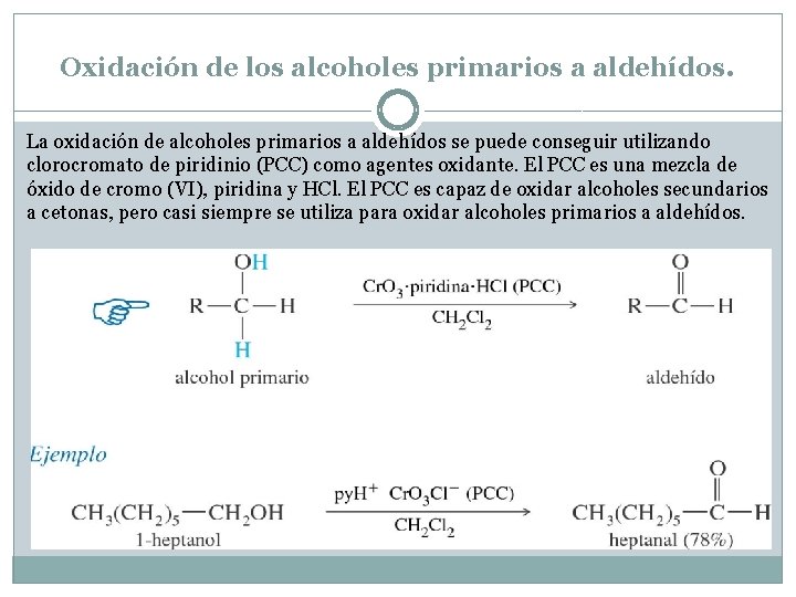 Oxidación de los alcoholes primarios a aldehídos. La oxidación de alcoholes primarios a aldehídos