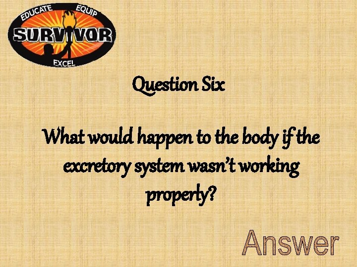 Question Six What would happen to the body if the excretory system wasn’t working Question Six What would happen to the body if the excretory system wasn’t working