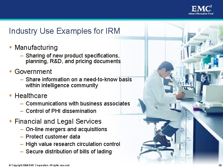 Industry Use Examples for IRM Manufacturing – Sharing of new product specifications, planning, R&D,