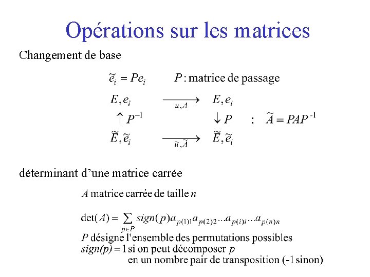 Opérations sur les matrices Changement de base déterminant d’une matrice carrée 