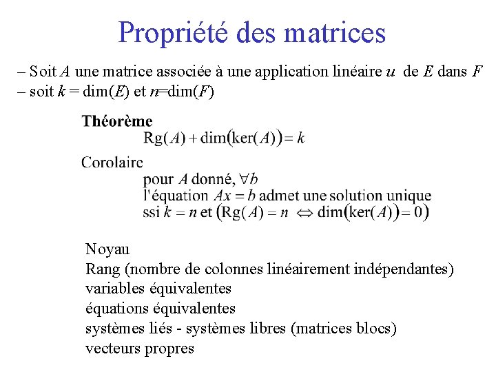 Propriété des matrices – Soit A une matrice associée à une application linéaire u