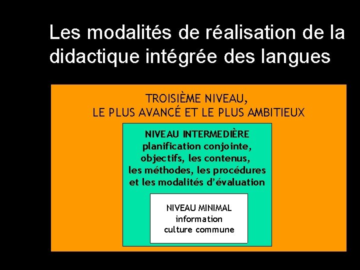 Les modalités de réalisation de la didactique intégrée des langues TROISIÈME NIVEAU, LE PLUS Les modalités de réalisation de la didactique intégrée des langues TROISIÈME NIVEAU, LE PLUS