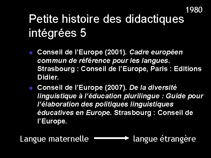 1980 Petite histoire des didactiques intégrées 5 n n Conseil de l’Europe (2001). Cadre 1980 Petite histoire des didactiques intégrées 5 n n Conseil de l’Europe (2001). Cadre