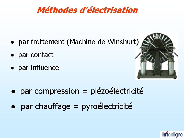 Méthodes d’électrisation par frottement (Machine de Winshurt) par contact par influence par compression = Méthodes d’électrisation par frottement (Machine de Winshurt) par contact par influence par compression =