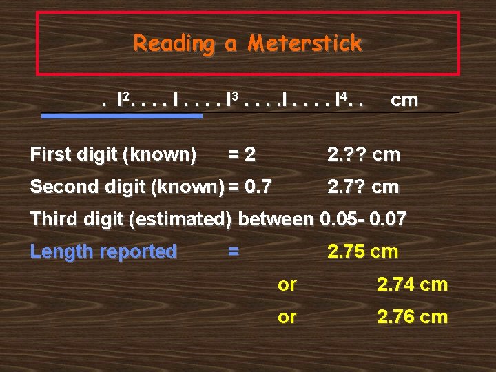Reading a Meterstick. l 2. . . . I 3. . . . I