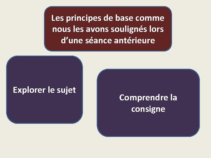 Les principes de base comme nous les avons soulignés lors d’une séance antérieure Explorer