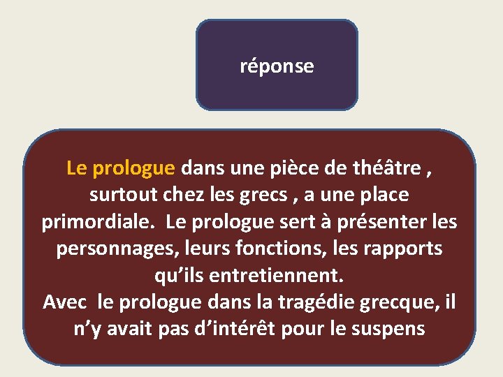 réponse Le prologue dans une pièce de théâtre , surtout chez les grecs ,