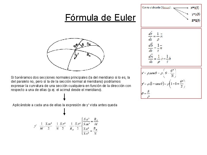 Fórmula de Euler Si tuviéramos dos secciones normales principales (la del meridiano si lo Fórmula de Euler Si tuviéramos dos secciones normales principales (la del meridiano si lo