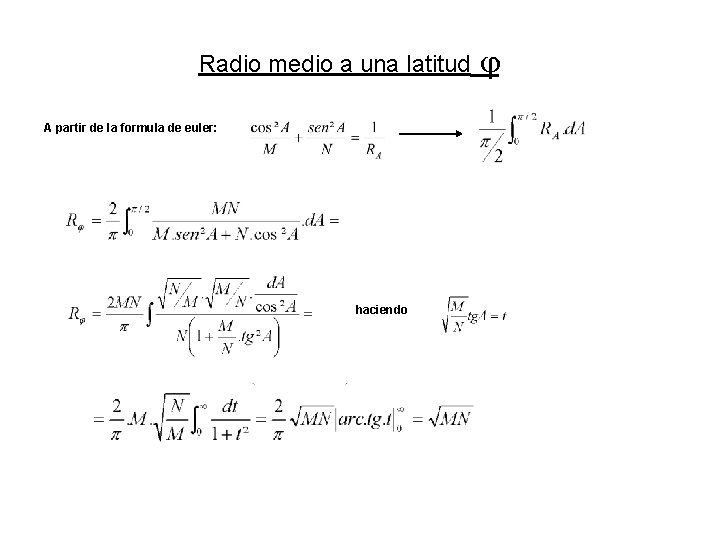 Radio medio a una latitud A partir de la formula de euler: haciendo Radio medio a una latitud A partir de la formula de euler: haciendo