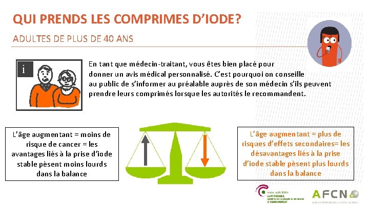 QUI PRENDS LES COMPRIMES D’IODE? ADULTES DE PLUS DE 40 ANS i En tant
