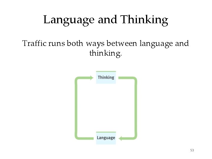Language and Thinking Traffic runs both ways between language and thinking. 53 