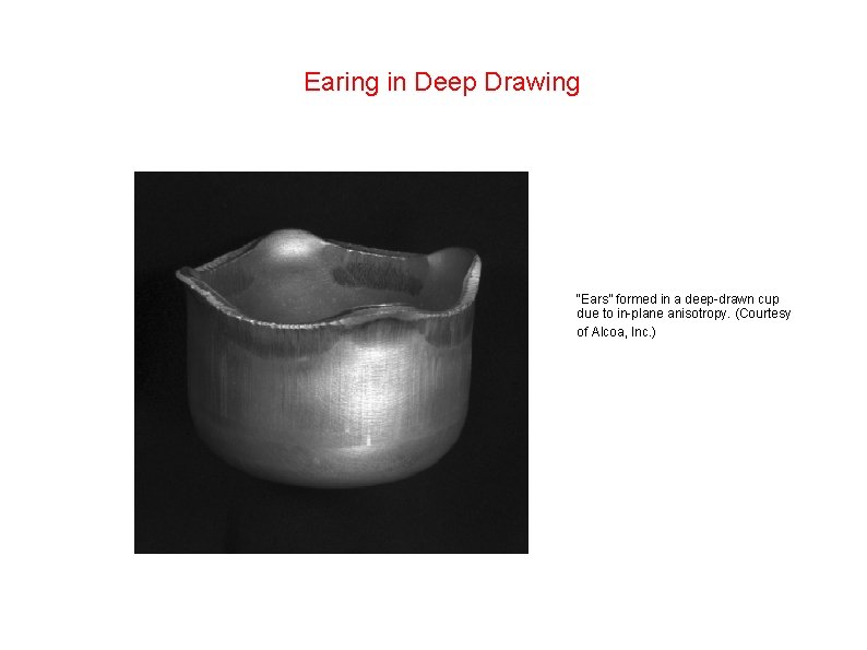 Earing in Deep Drawing “Ears” formed in a deep-drawn cup due to in-plane anisotropy.