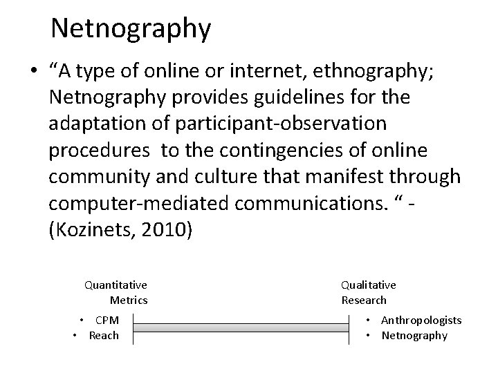 Netnography • “A type of online or internet, ethnography; Netnography provides guidelines for the Netnography • “A type of online or internet, ethnography; Netnography provides guidelines for the
