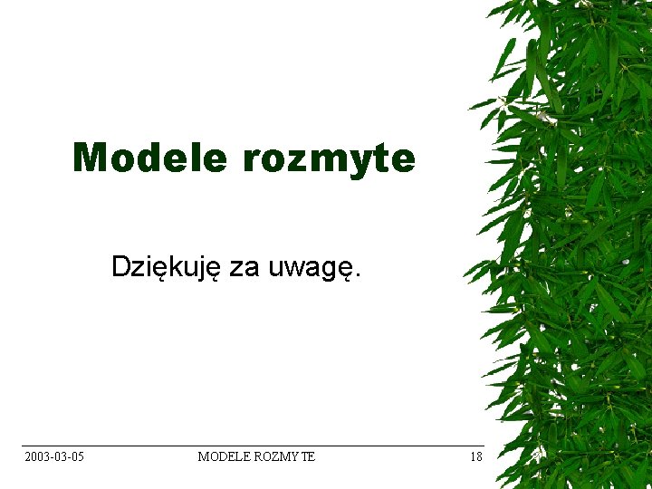 Modele rozmyte Dziękuję za uwagę. 2003 -03 -05 MODELE ROZMYTE 18 