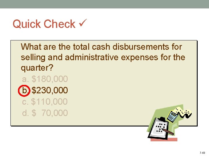 Quick Check What are the total cash disbursements for selling and administrative expenses for