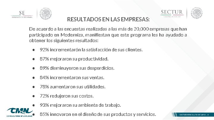 RESULTADOS EN LAS EMPRESAS: De acuerdo a las encuestas realizadas a las más de