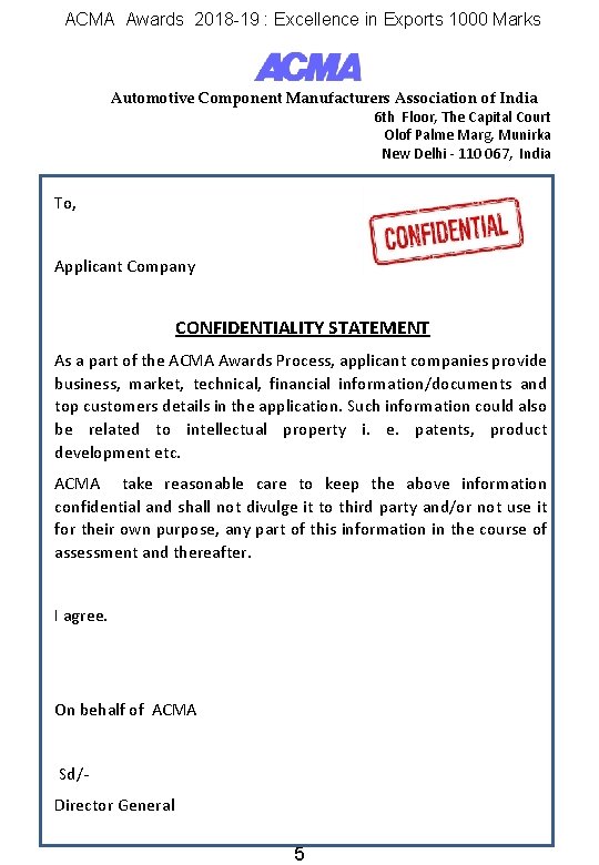 ACMA Awards 2018 -19 : Excellence in Exports 1000 Marks Automotive Component Manufacturers Association