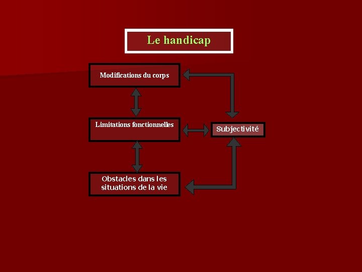 Le handicap Modifications du corps Limitations fonctionnelles Obstacles dans les situations de la vie