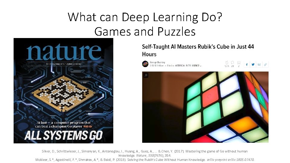 What can Deep Learning Do? Games and Puzzles Silver, D. , Schrittwieser, J. , What can Deep Learning Do? Games and Puzzles Silver, D. , Schrittwieser, J. ,