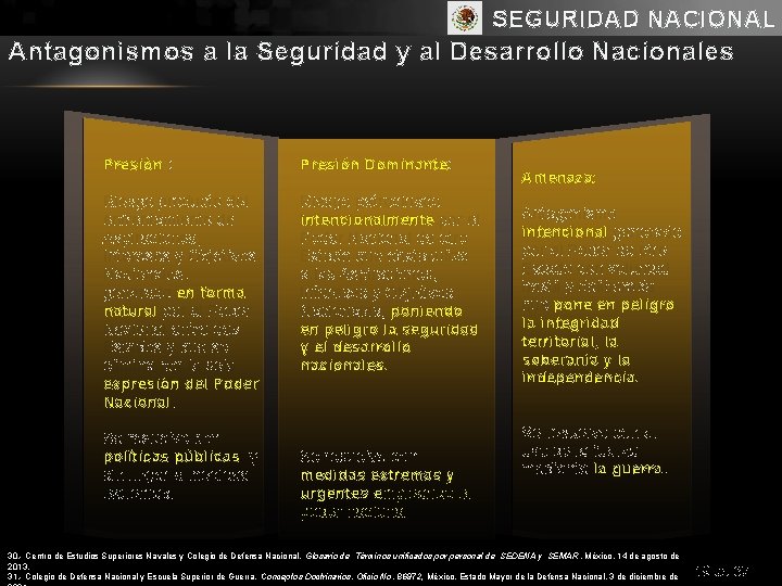 SEGURIDAD NACIONAL Antagonismos a la Seguridad y al Desarrollo Nacionales Presión : Presión Dominante:
