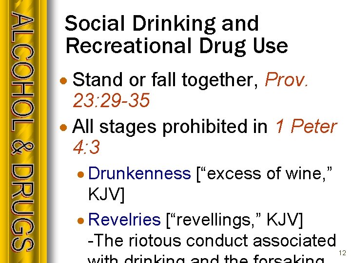 Social Drinking and Recreational Drug Use · Stand or fall together, Prov. 23: 29