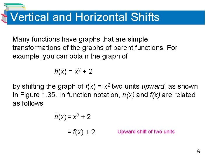 Vertical and Horizontal Shifts Many functions have graphs that are simple transformations of the