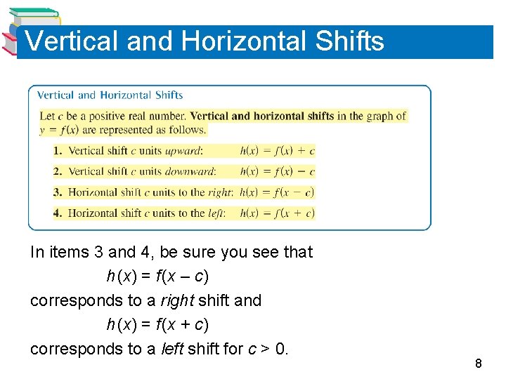 Vertical and Horizontal Shifts In items 3 and 4, be sure you see that