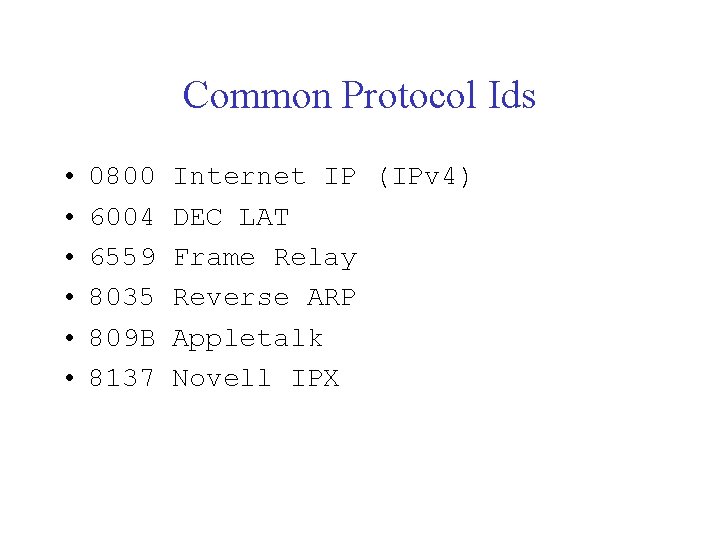 Common Protocol Ids • • • 0800 6004 6559 8035 809 B 8137 Internet Common Protocol Ids • • • 0800 6004 6559 8035 809 B 8137 Internet