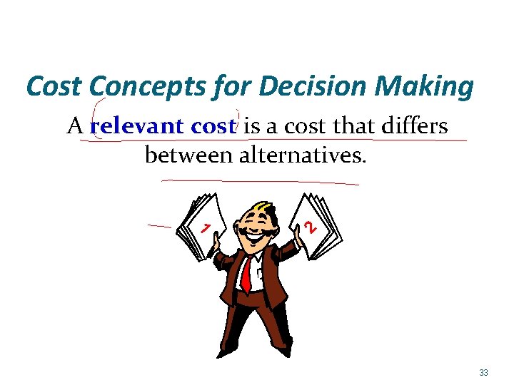 Cost Concepts for Decision Making A relevant cost is a cost that differs between