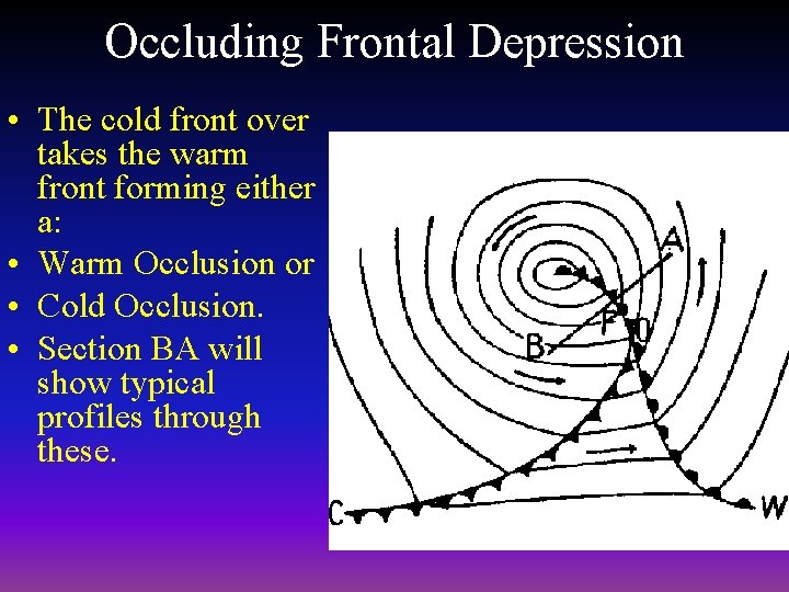 Occluding Frontal Depression • The cold front over takes the warm front forming either